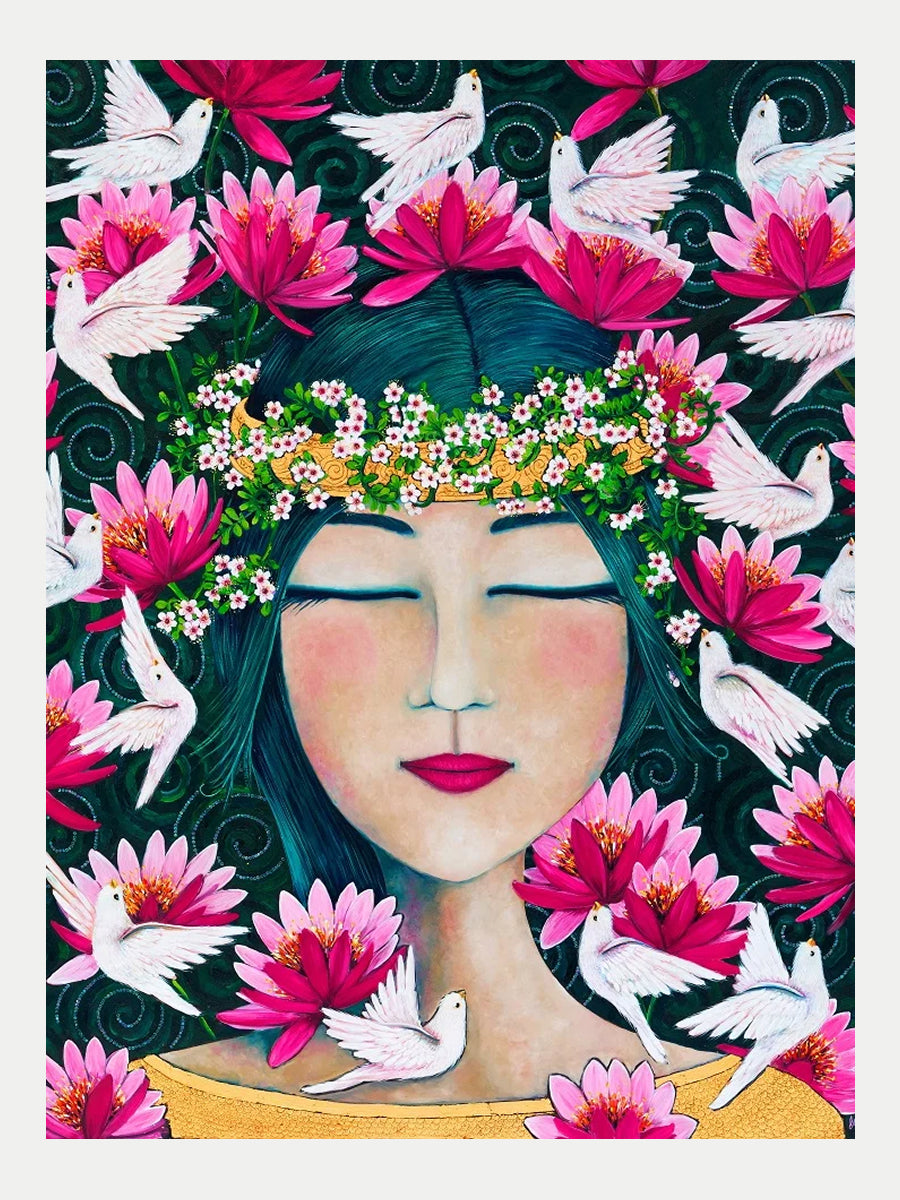 Woman with Lotus Flowers