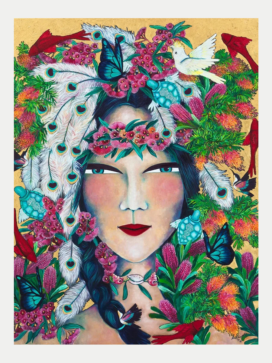 Woman with White Peacock Feathers